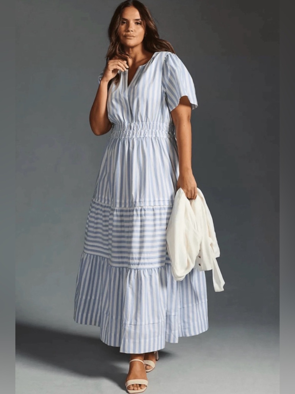 The Somerset Maxi Dress by Anthropologie in Dusk Blue Stripe